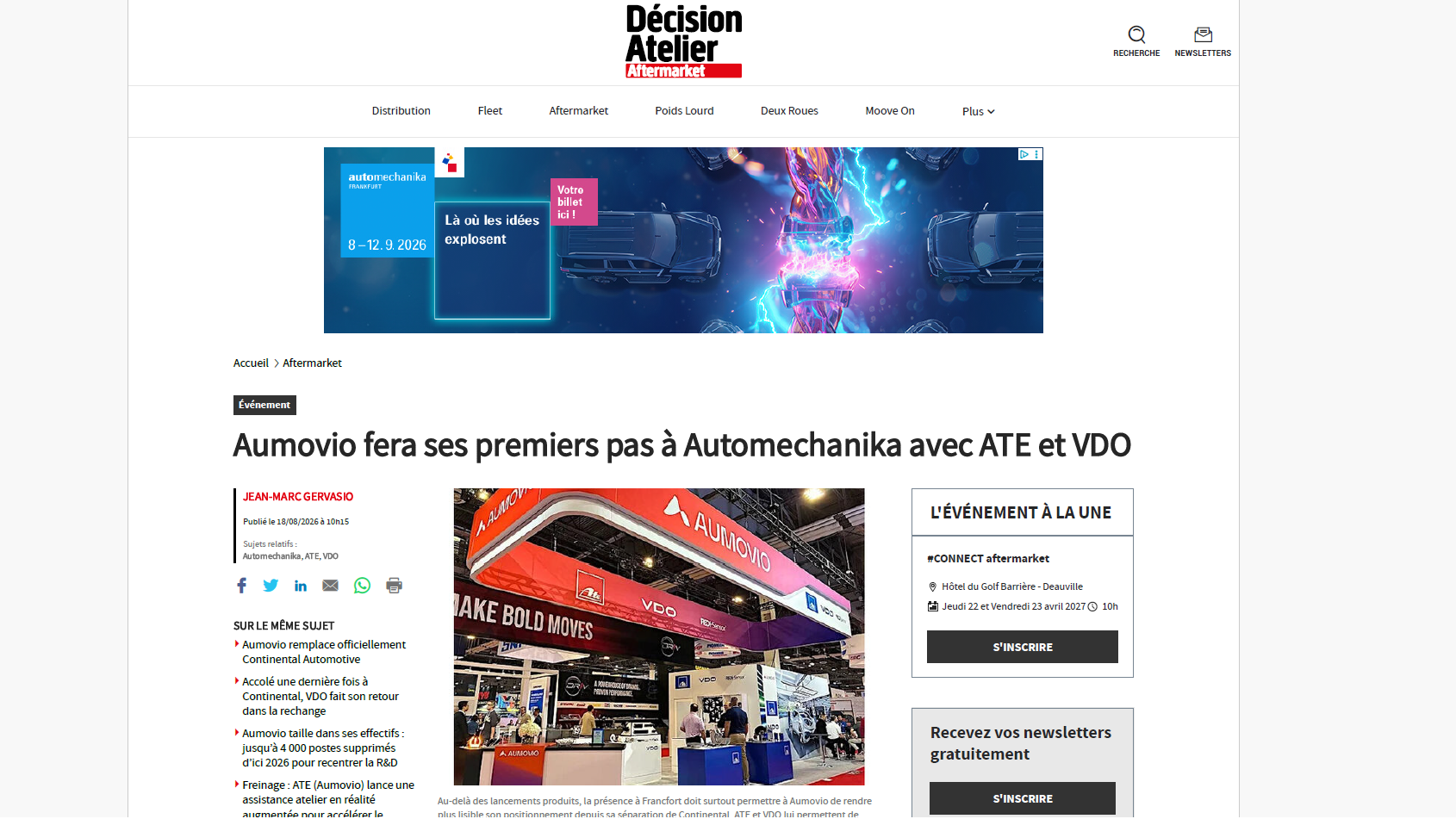 Aumovio Fera Ses Premiers Pas À Automechanika Avec ATE Et VDO